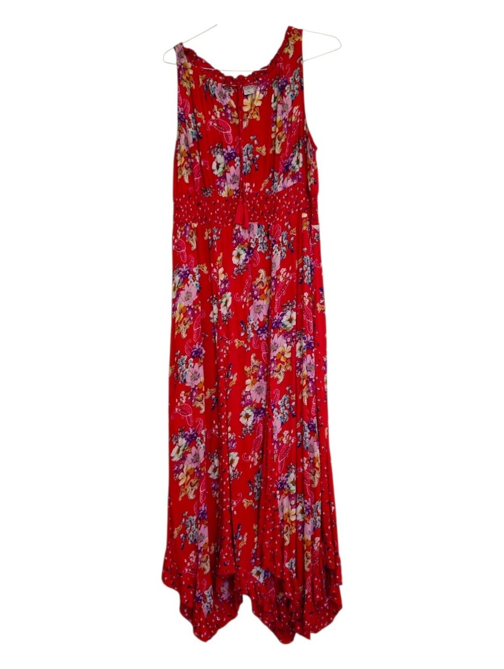 BILA SUMMER SOFT FLOWY RED FLOWERED DRESS XL